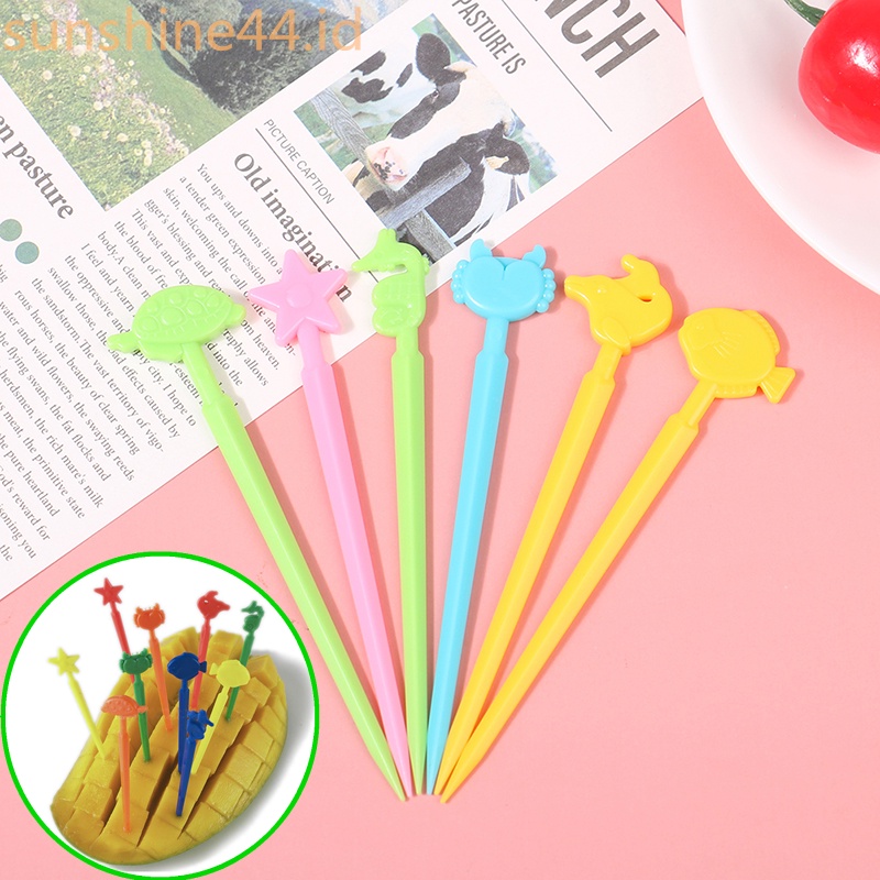 Sunshine 20Pcs Garpu Buah Desain Kartun Binatang Kecil Lucu Bahan Plastik