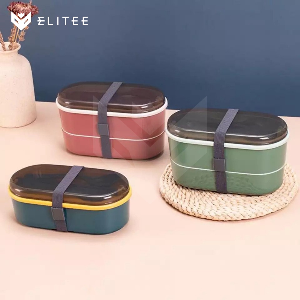 ELITEE Lunch Box / Kotak bekal makan siang /Bento Set 700ml / Free Sendok Tempat Makan / Kotak Makan 2 Tingkat