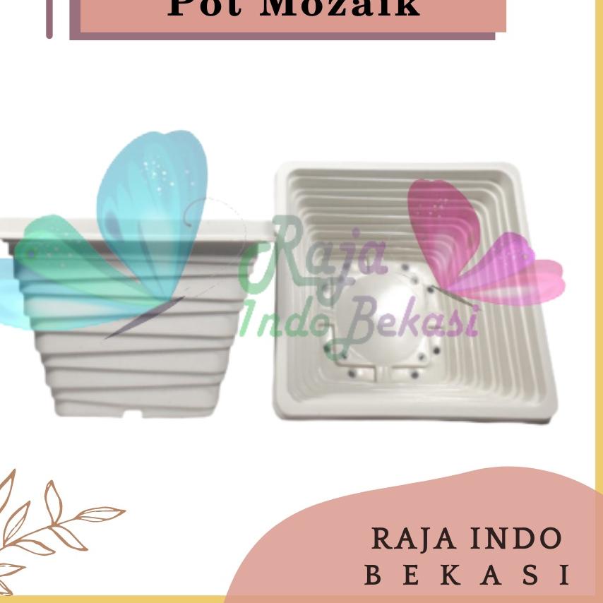 Cuma satu hari--Pot Segi Empat Mozaik 21 Putih Garden Of Love Pot Plastik Putih Murah Mirip Pot Kena