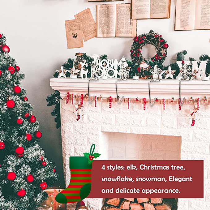 Kait Holder Penyimpanan Bentuk Kaos Kaki Snowflake Snowman Natal Warna Silver Untuk Dekorasi Perapian