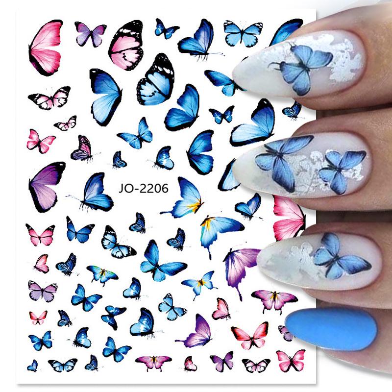 Stiker Kuku 3D Motif Bunga / Daun / Kupu-Kupu Warna Biru Untuk Dekorasi Manicure DIY