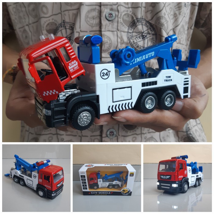 Hadir Diecast Truk Derek Alloy - Mainan Miniatur Mobil Truck Towing Lengkap Bagus