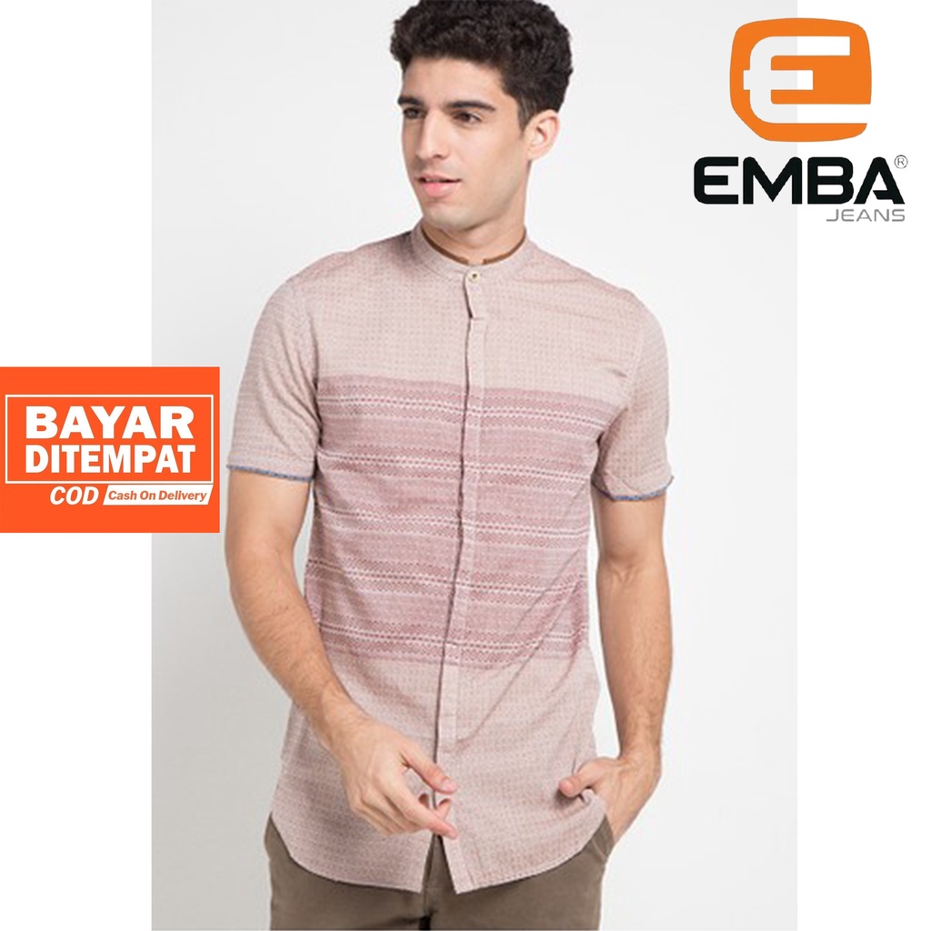 BAJU ATASAN PRIA EMBA JEANS KEMEJA KOKO DZAMAN TWO SIZE M SOFT PEACH