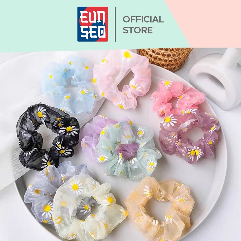 EUNSEO Scrunchie Motif Bunga Transparan Sun Flowers Fashion Wanita Korea Ikat Rambut Wanita