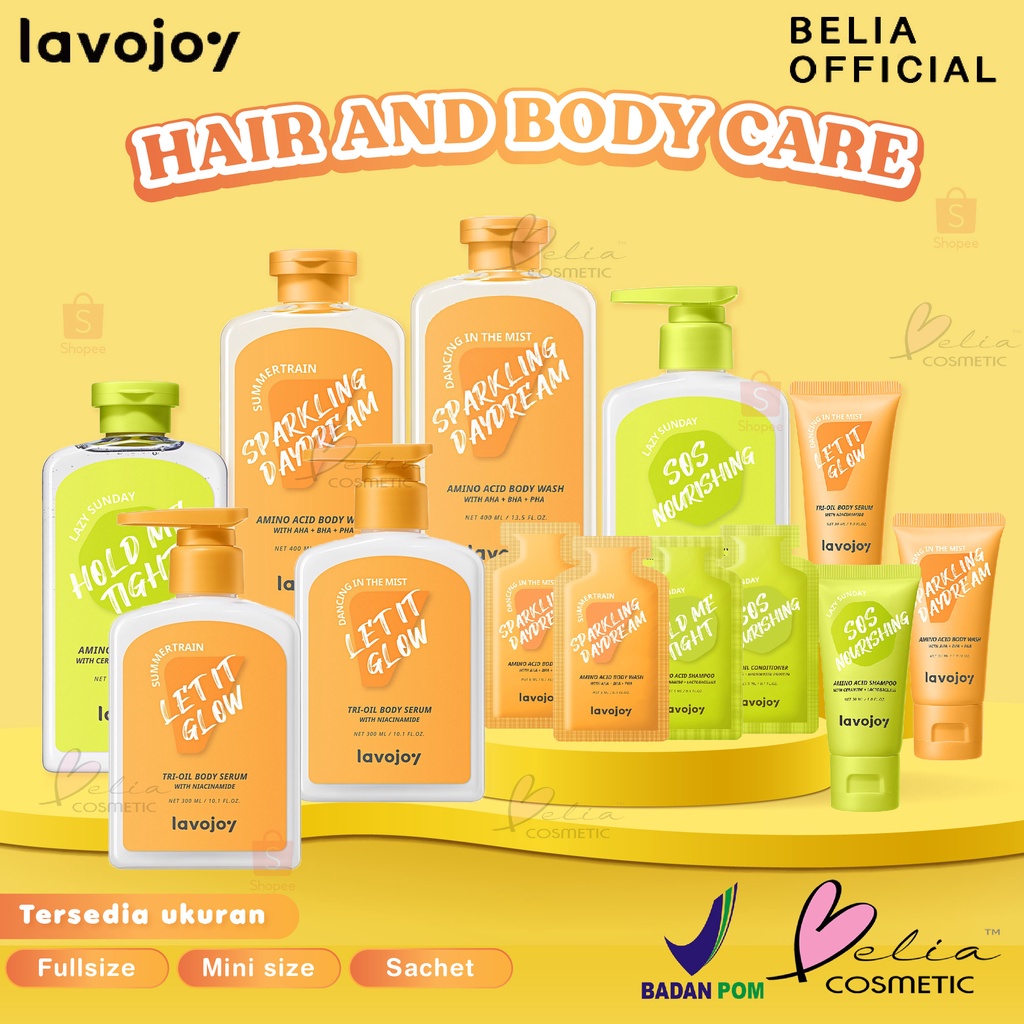 ❤ BELIA ❤ LVJ Lavojoy Body Wash WIth AHA + BHA + PHA | Let It Glow Body Serum With Niacinamide |Hold Me Tight | SOS Nourishing Conditioner | Lazy Sunday | Hair Care | Sabun Jerawat | 30ml 300ml 400ml BPOM