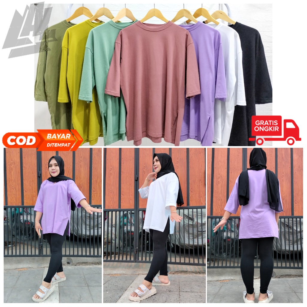 KAOS OVERSIZED SLIT DAILY BASIC TOP COTTON COMBED 24S POLOS PRINTING DTF HIJAB WANITA (BELAH SAMPING) VIRAL ATASAN BAJU GAMBAR SIKU TUMBLR TEE LENGAN 7/8 KATUN KEKINIAN