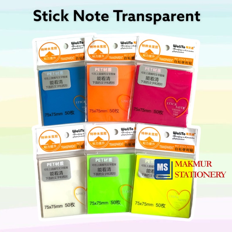 

Sticky Notes/Post It/Kertas Memo/Memo Tempel Transparant Walito WLT-8890A