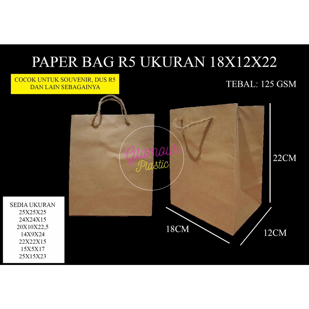 

Paper Bag Polos untuk R5 Ukuran 18X12X22 (1 pack isi 12 pcs)/Tas Kertas/shopping bag/Tas belanjaan