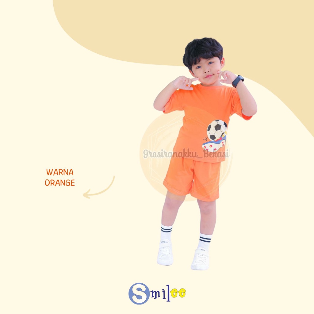 Setelan Anak Bola Keanu Smilee  Warna Orange Size 1-5 Thn