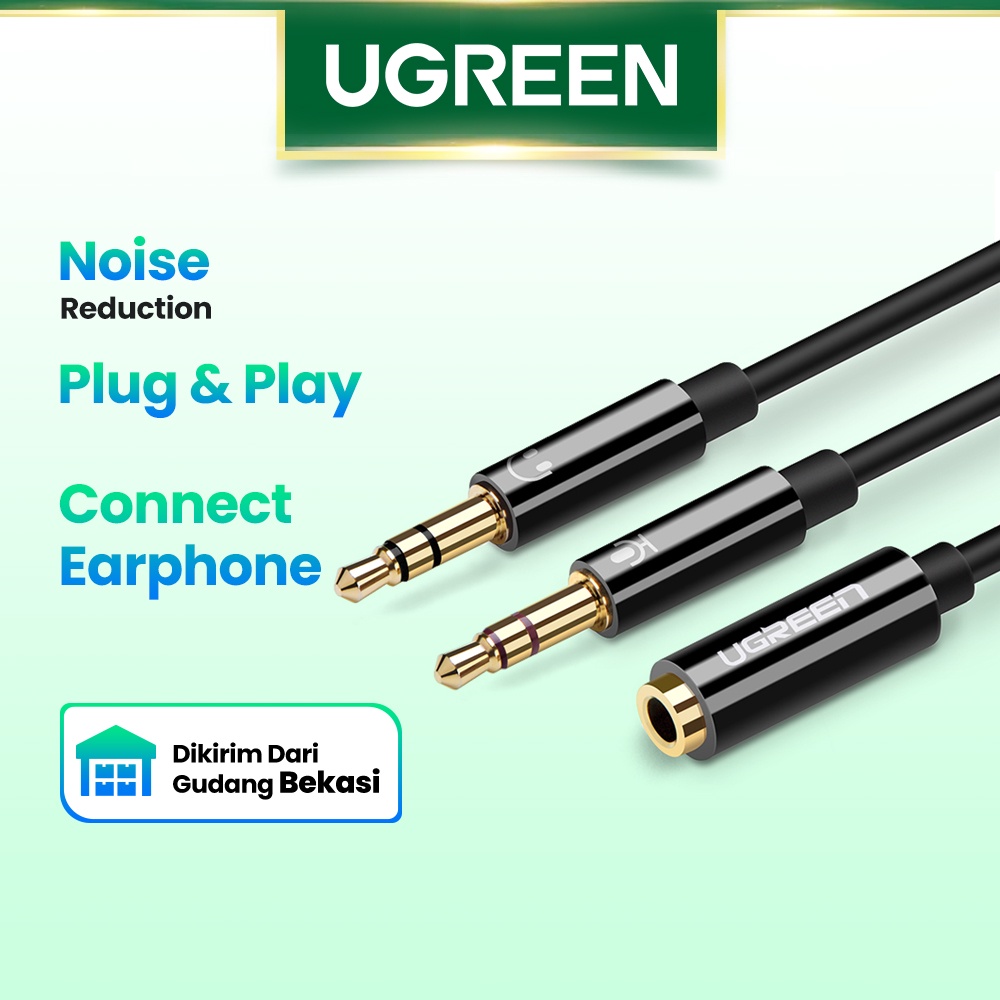 【Stok Produk di Indonesia】Ugreen 20CM Kabel Adapter Splitter Audio 3.5mm Female Ke 2 Male Panjang 20cm Untuk Komputer / Headset