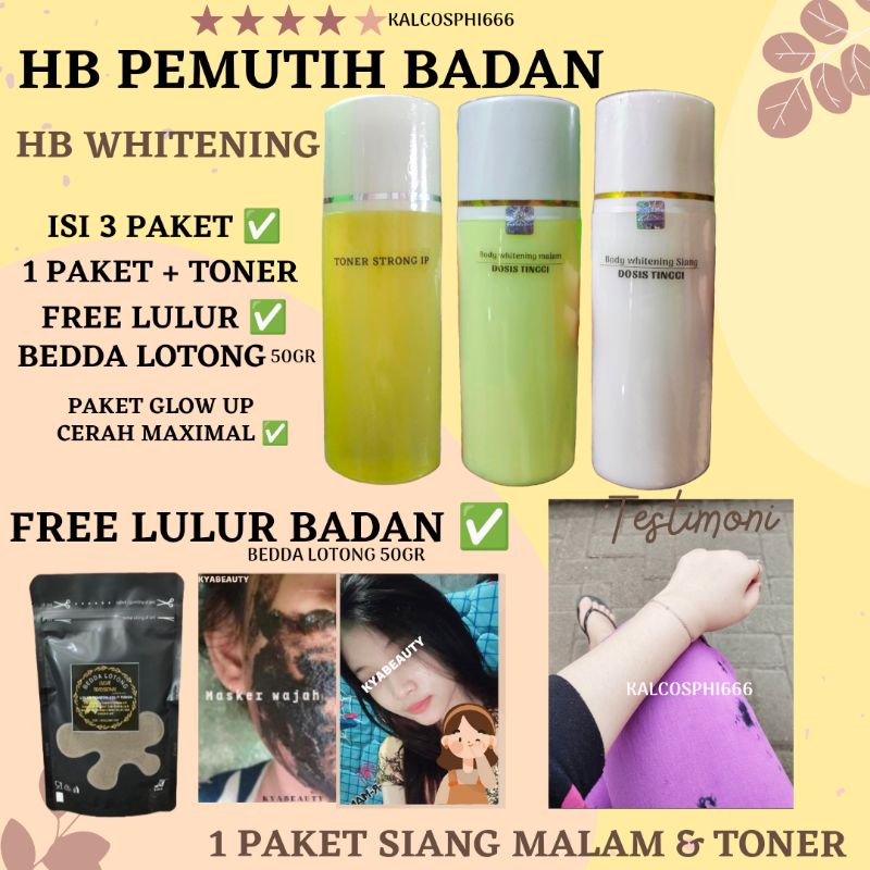 HANDBODY PEMUTIH BADAN 1 PAKET HB + TONER FREE LULUR BEDDA LOTONG
