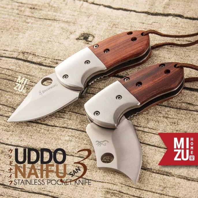 [COD] MIZU UDDONAIFU-SAN Stainless Pocket Knife Pisau Saku Lipat BROWNING DISKON Kode 265