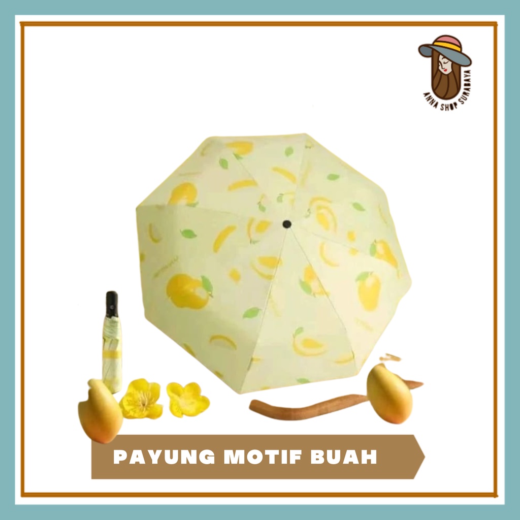 Payung Lipat Motif Buah 3D -Payung Hujan Anti Sinar Matahari UV