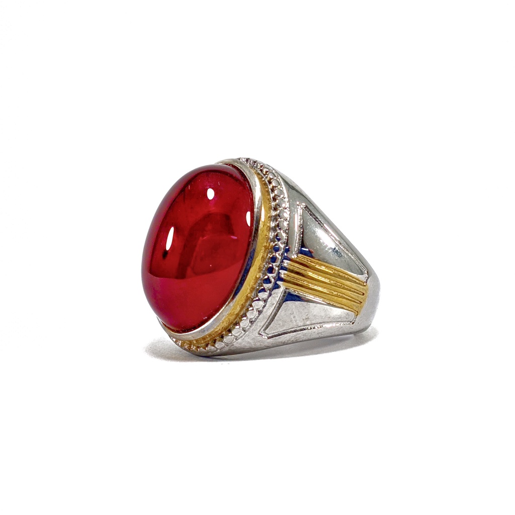 Natural Cincin Ring Titanium Red Baron Oval Cabohon