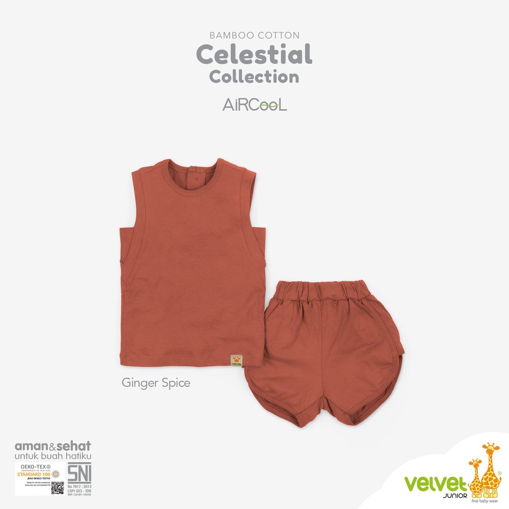 CELESTIAL Aircool Velvet Junior 9 Bulan - 6 Tahun Setelan Kutung Sport Celana Pendek Bamboo Cotton Series