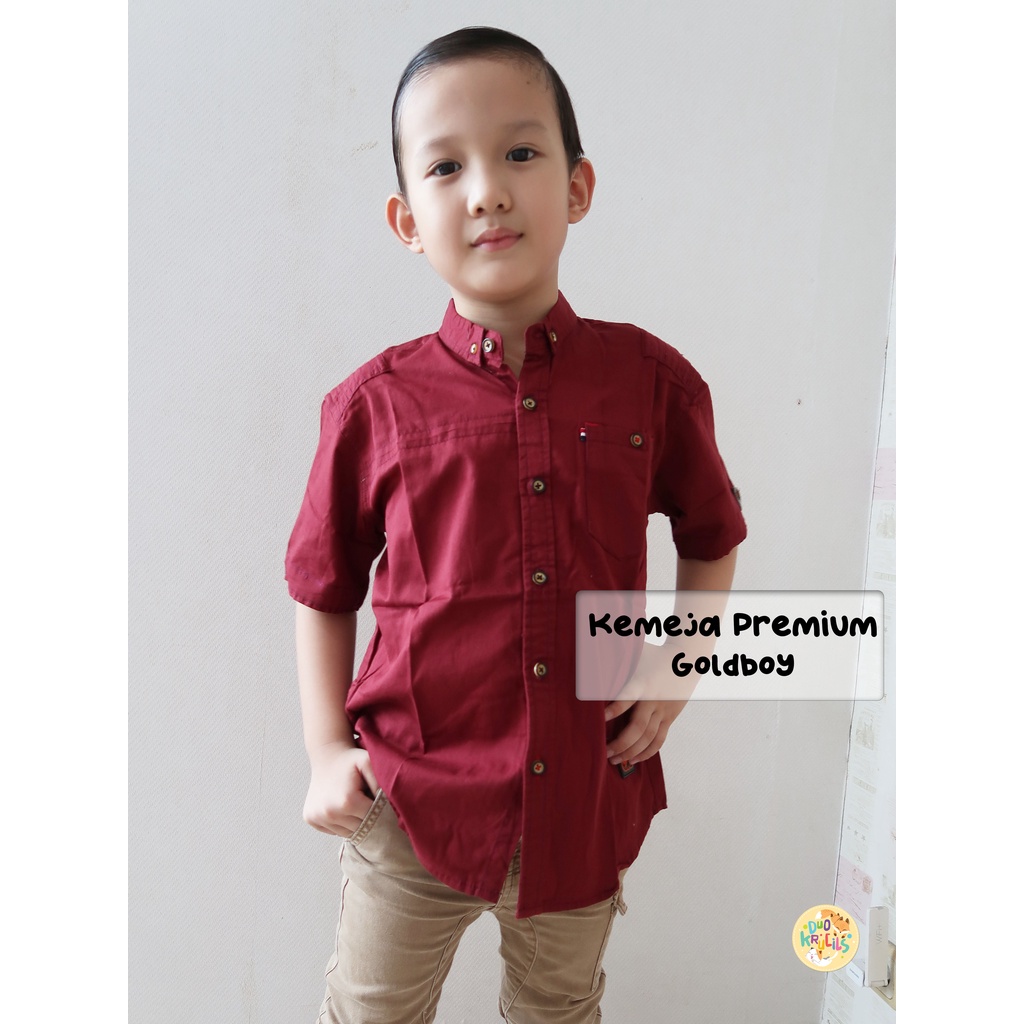 Kemeja anak premium warna merah dan abu muda goldboy | DUO KRUCILS