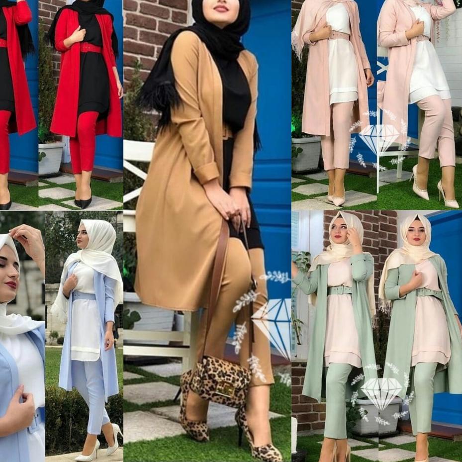 limited Edition✔️REAL PICT BM STELAN MUSLIM MODIS CARDI INNER CELANA KULOT SET ARKADOS 3IN1|KD2