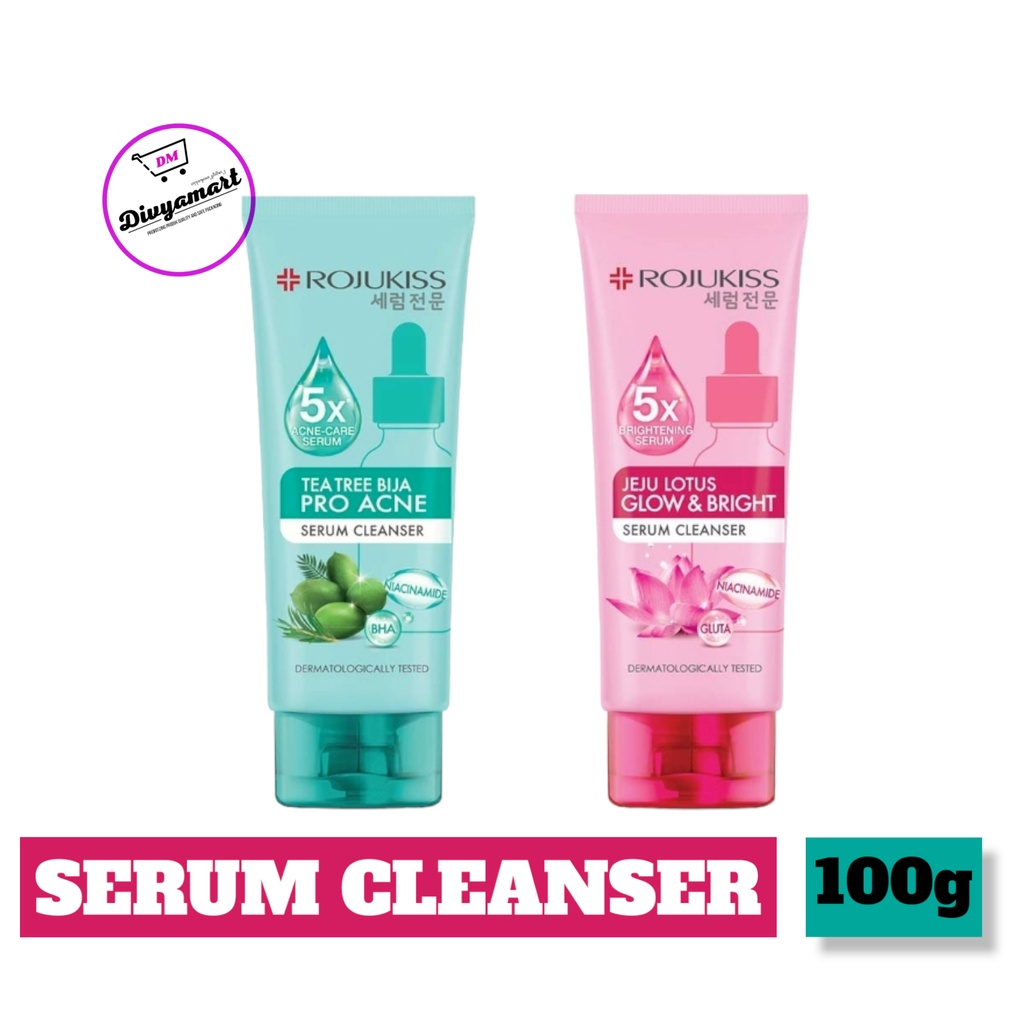 Rojukiss Jeju Lotus Serum Cleanser Glow & Bright  dan  Pro Acne Serum Cleanser Tea Tree Bija 100mL