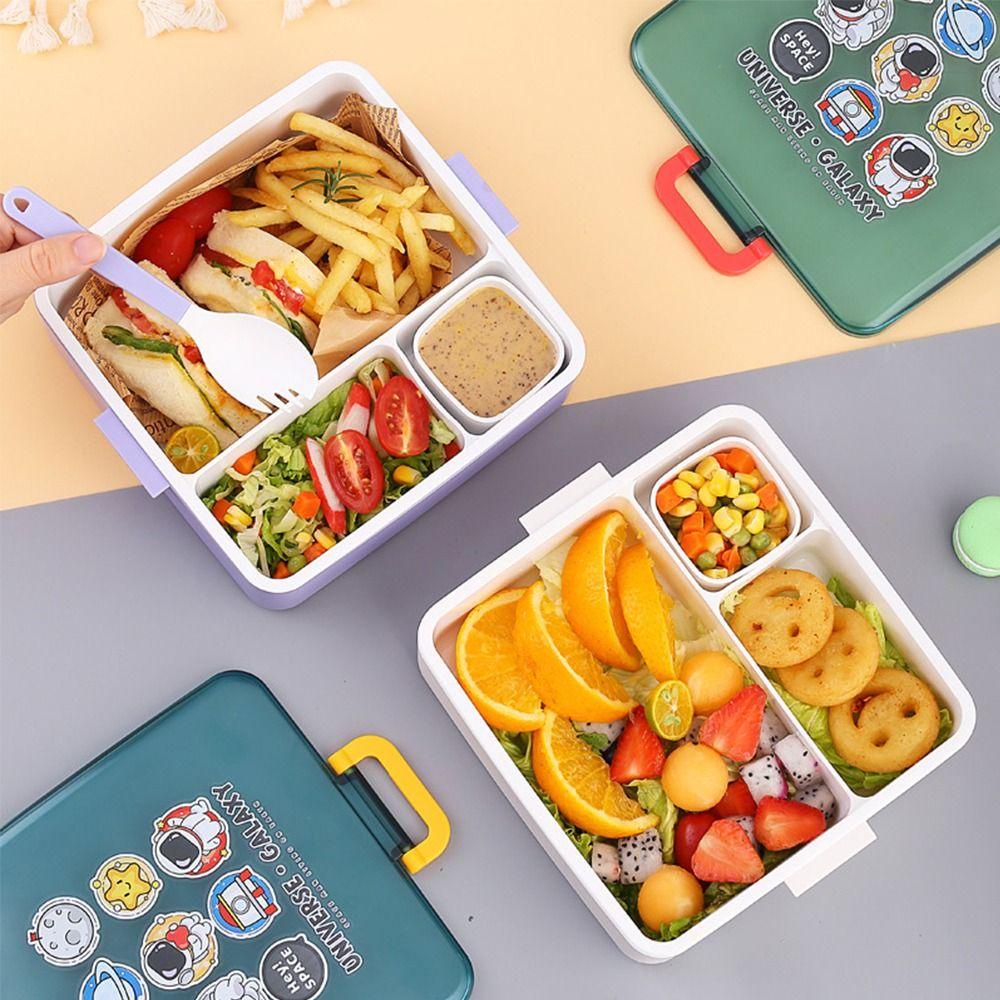 Preva Kotak Makan Siang Portable Ruang Motif Astronot Untuk Siswa Pekerja Kantor Wadah Makanan Anti Bocor