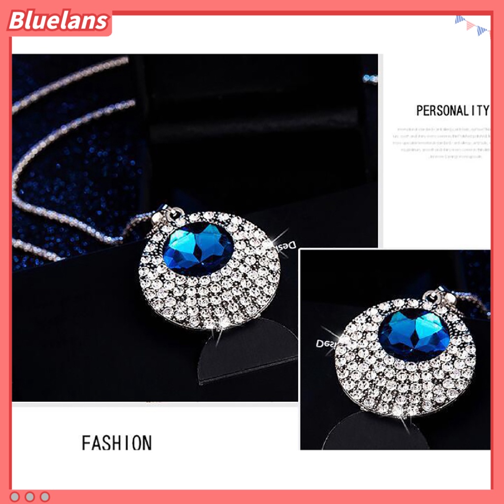 Bluelans Kalung Rantai Panjang Liontin Bulat Aksen Berlian Imitasi Gaya Vintage Untuk Wanita