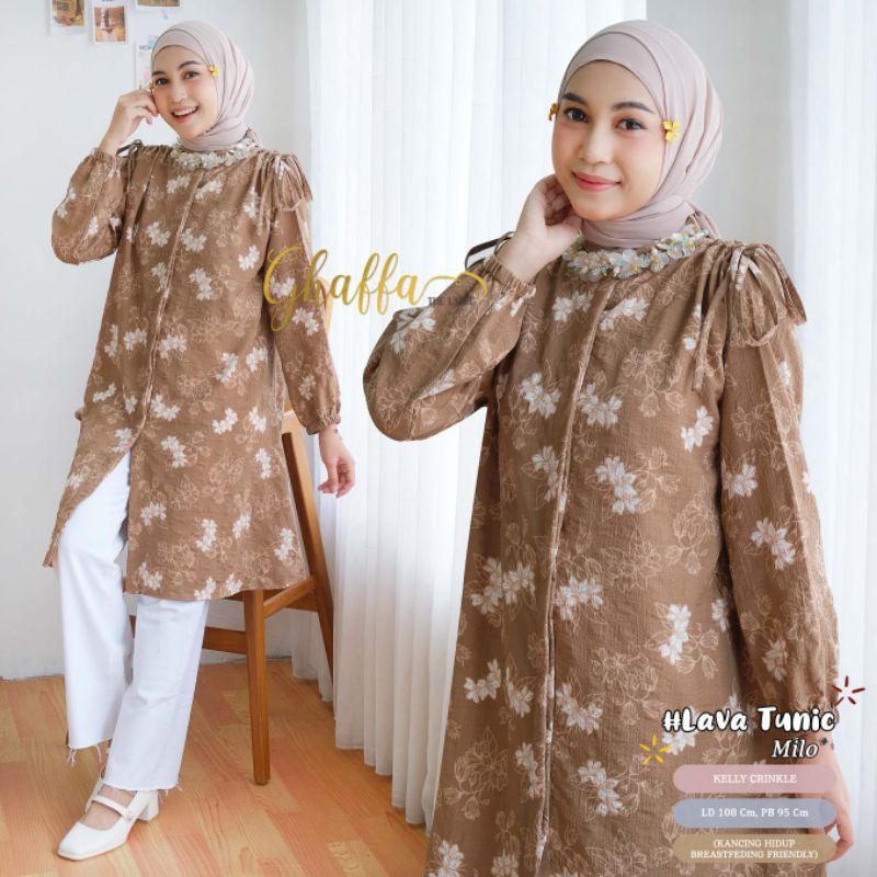 LAVA TUNIC BY GHAFFA THE LABEL / TUNIK MOTIF WANITA MUSLIMAH / Atasan muslimah LD108 Crinkle
