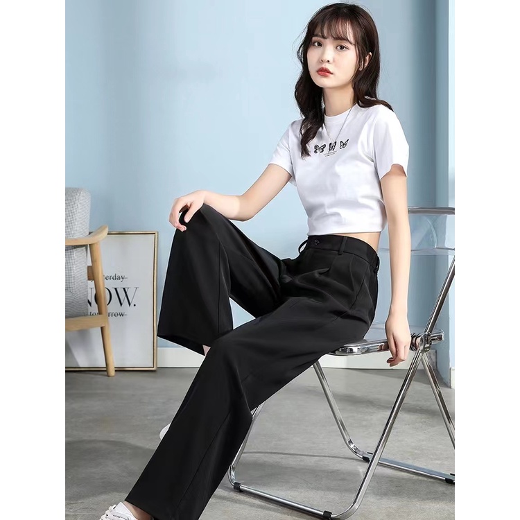 celana kulot hitam kasual wanita korean style loose high waist  trouser pants