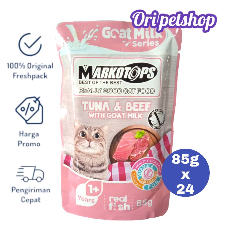 (24 pouch) Markotops Pouch Sachet 85gr Wet Cat Food - Tuna &amp; Beef Goat Milk