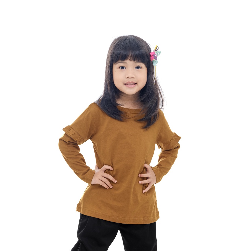 BAJU ANAK PEREMPUAN / KAOS ANAK PEREMPUAN / PAKAIAN ANAK CEWEK POLOS RAMPEL TANGAN DARK MUSTARD BRAND SUPERKSIDCLOTH 1 - 11 TAHUN