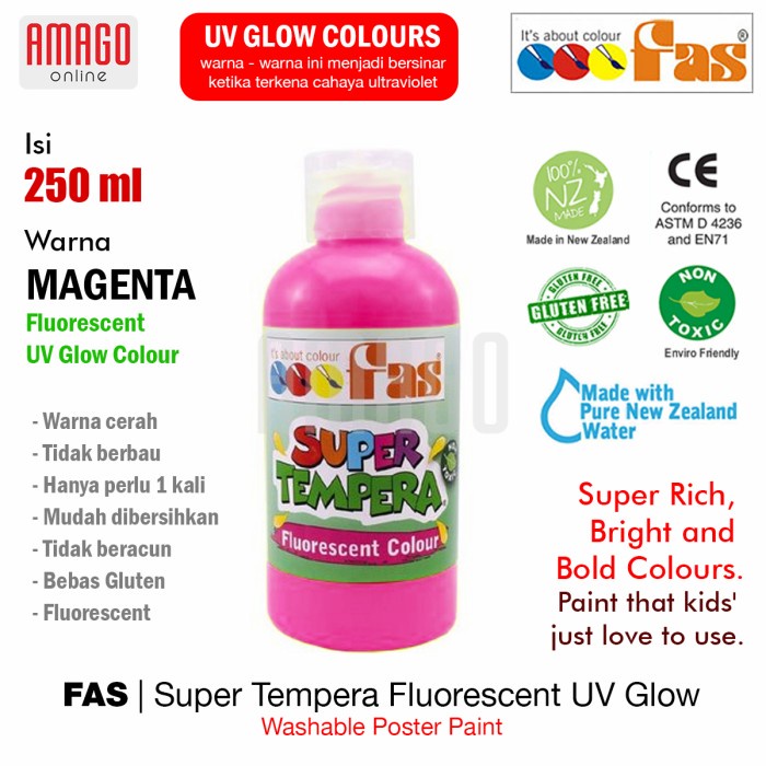 

Star Cat Fas Super Tempera Fluorescent Uv Glow Paint - 250 Ml - Magenta Murah