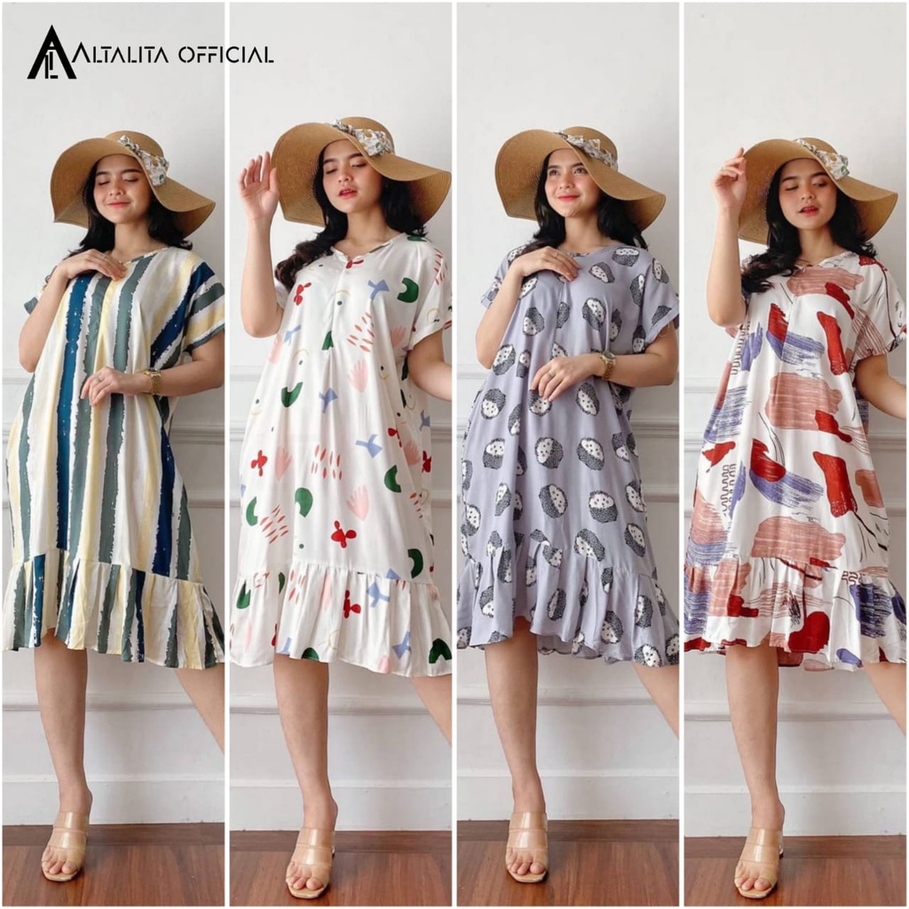 Daster Viral Rufle Pendek Motif Kekinian Murah Rayon Premium Wanita Dewasa Jumbo LD 120 Non Busui