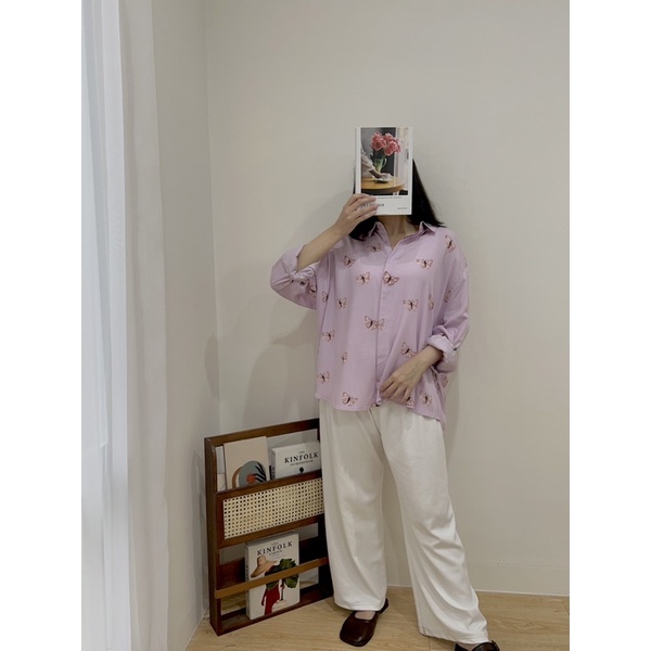 (SALE 7.7) Pattern Oversized Shirt - Butterfly Plum (READY)