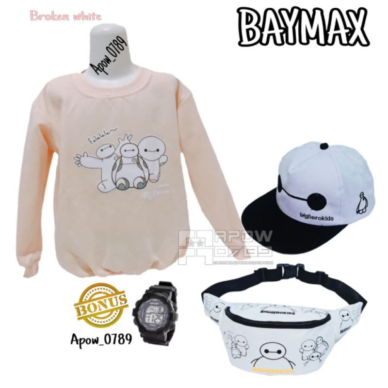 Jaket Sweater Anak BAYMAX Paket 4IN1 Free Tas Waistbag Topi Bordir Dan jam Tangan anak