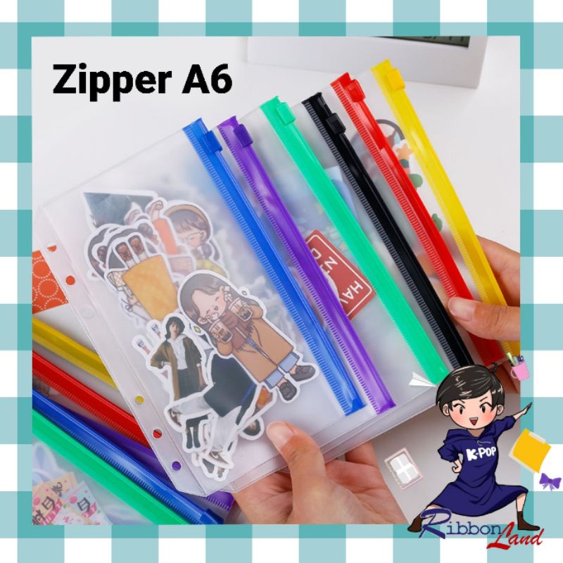 

A6 Kantong Serbaguna Pouch Zipper Ziplock Warna Binder 6 Ring