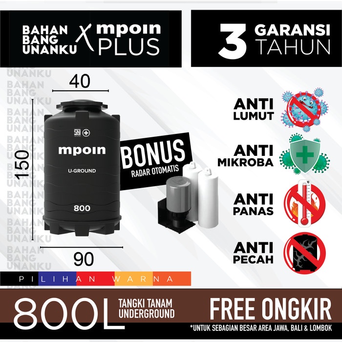 Toren Air Mpoin Plus 800 L Tangki Tanam Underground Sni Toren Tandon Garansi
