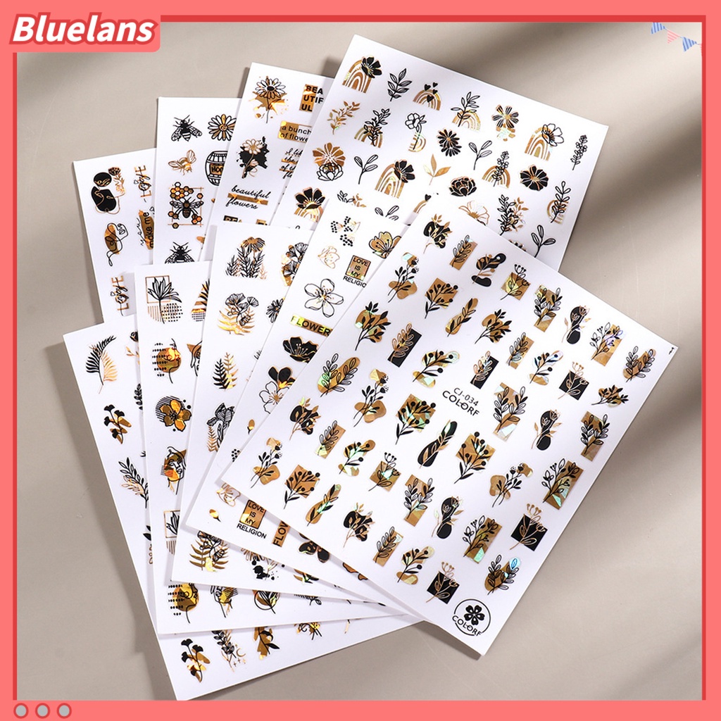 Bluelans Stiker Kertas Manikur Warna Hitam Bronzing Untuk Wanita