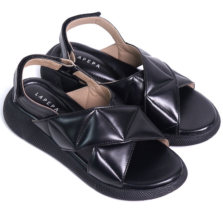 LAPEPA YUK -  Sepatu Sandal Wanita Wedges JOVITA ALL COLOR Model Ban dua Tali Strap belakang Hak Tinggi Sole Spatu Sendal Gunung Cewek  Size 36 37 38 39 40 41 Warna Hitam Black Cewe Kekinian Premium Terbaru Shoes Ori Original Mall Official Store Promo