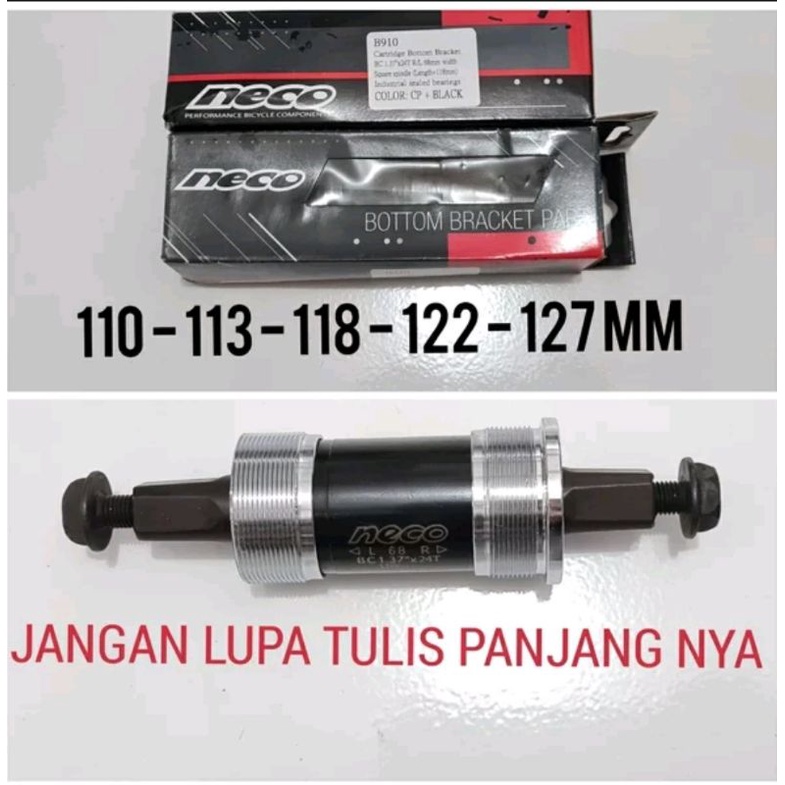 BB Bearing Bottom Bracket Neco Model As Kotak Square As Tengah Crank Panjang 110 113 113.5 118 120 122 127 MM