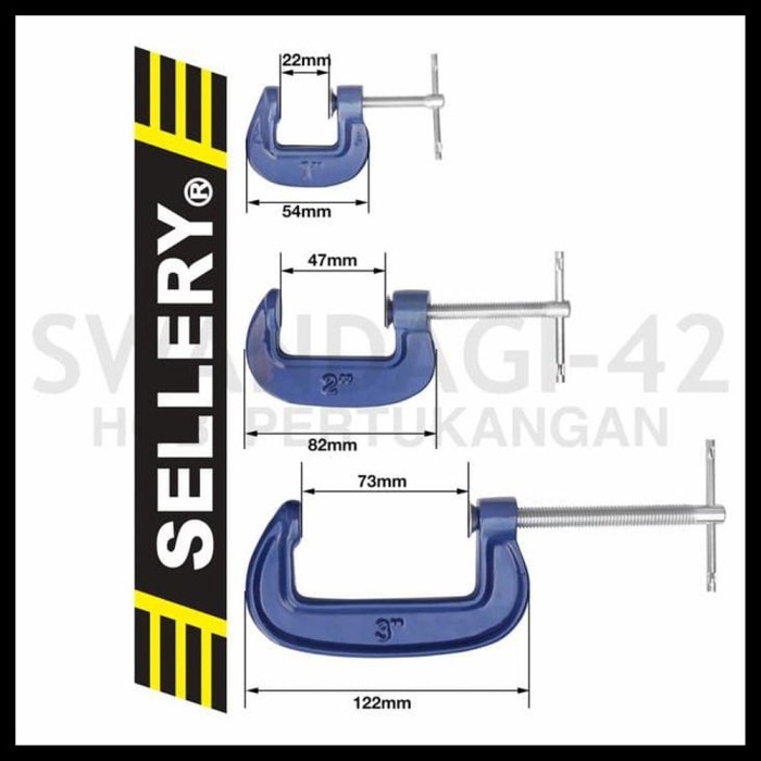 Sellery 92-300 C Clamp Set 3 Pcs 1 2 3 Inch Alat Bantu Jepit Besi Kayu