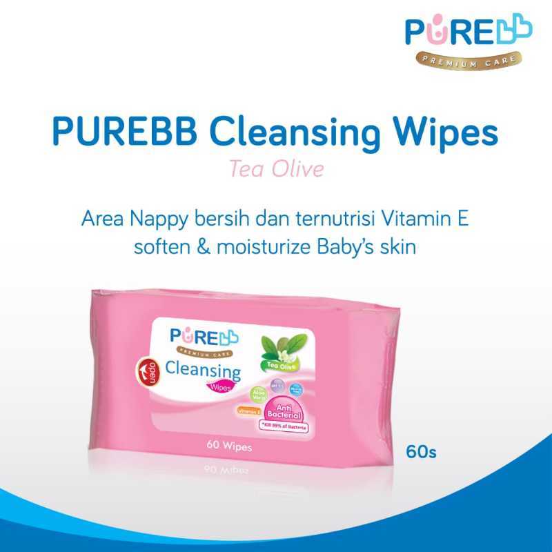 Pure Baby Cleansing Wipes Lemon (60's) /TEA Olive/ tisu bayi