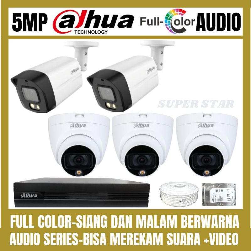 PAKET CCTV DAHUA FULL COLOR 5MP 8 CHANNEL 5  KAMERA AUDIO COLORVU