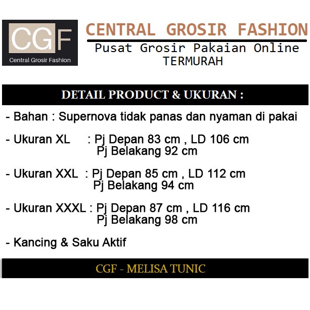 Melisa Tunik - Central Grosir Fashion (CGF) - Ukuran XL-3XL - Matt Katun Supernova