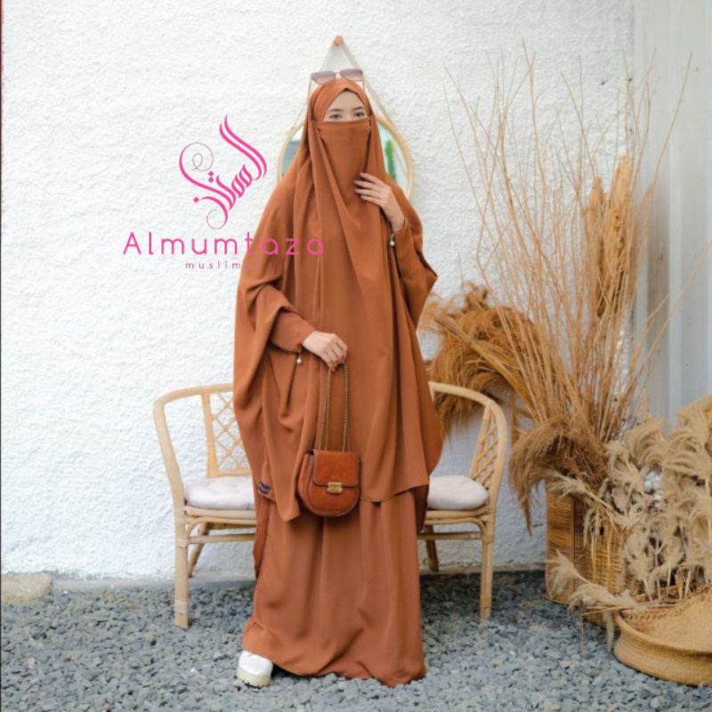 (French khimar + rok standar) hafshah set woolpeach luxury - Almumtaza Muslimah