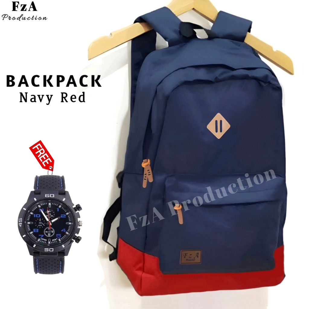 Big Promo..Tas Ransel Distro sekolah kuliah Kerja Pria Wanita Tas Premium FREE Jam Tangan Sport