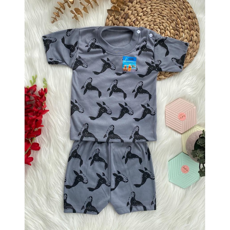 stelan baju anak lucu murah motif singa laut PENDEK 3-18 bulan (ONE SIZE)