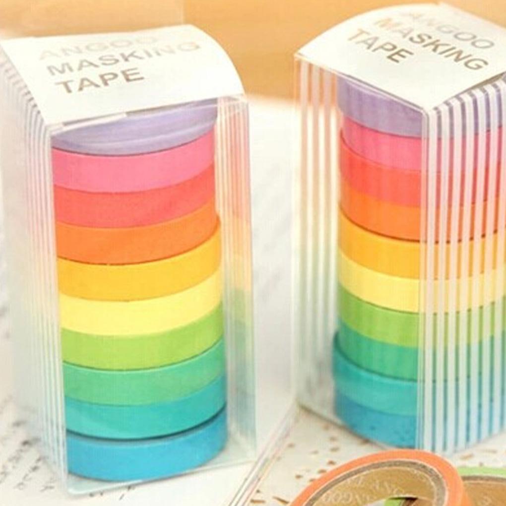 Huit 10pcs Warna Solid Kertas DIY Dekoratif Notebook Dairy Sticker Tape Ornamen Lengket
