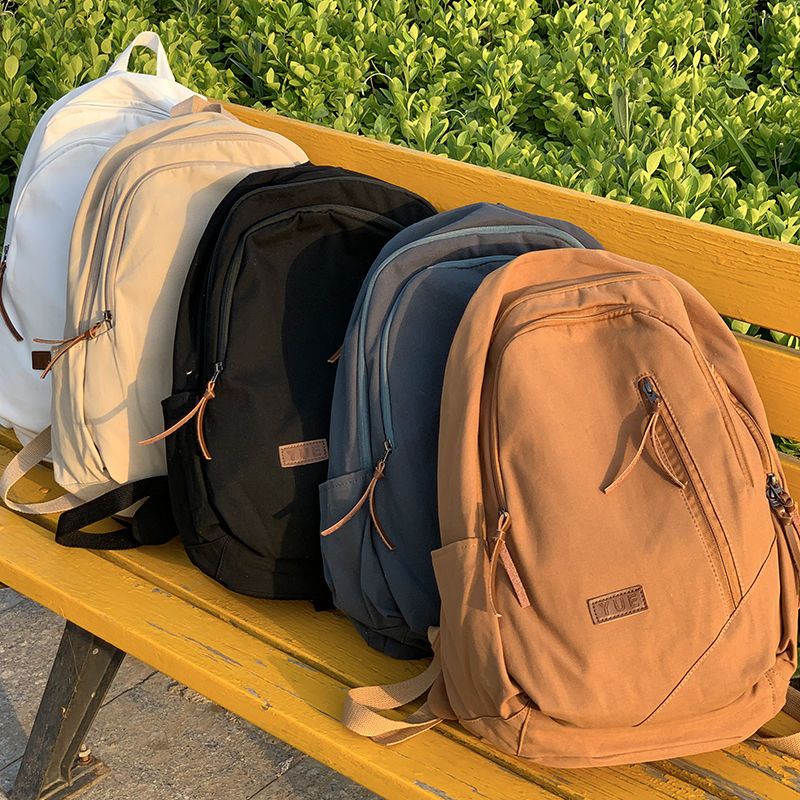 ☼Sera retro gaya perguruan tinggi tas sekolah perempuan gaya Amerika kanvas tua ransel berkapasitas besar ransel siswa sekolah menengah minimalis