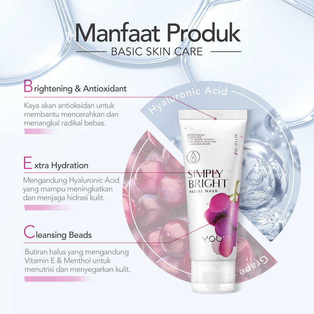 Y.O.U Basic Skin Care Simply Fresh and Bright Facial Wash 60g &amp; 100g Original 100%