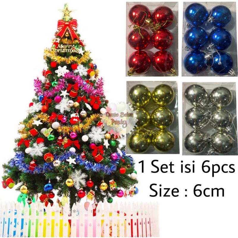 Set 6 Dekorasi Hiasan Pohon Natal Bola 6L PVC Metalik