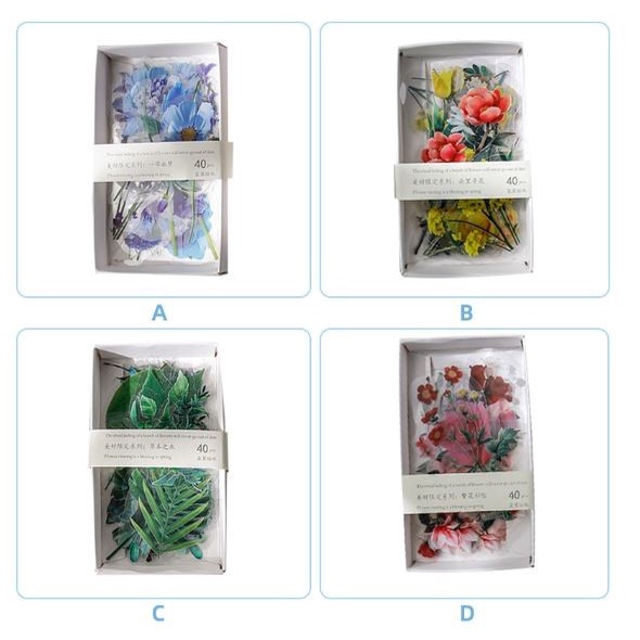 Flower PET Stickers Box - Stiker Dekorasi Bunga (40pcs)