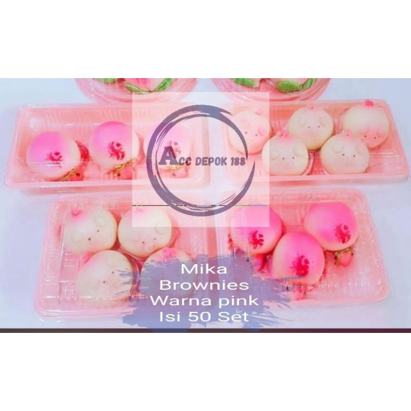 MIKA BROWNIES / MIKA TRAY BOX BENTO / MIKA BOLU PANJANG WARNA PINK ISI 50SET